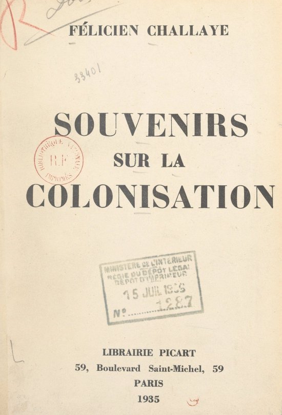 Souvenirs sur la colonisation - cover