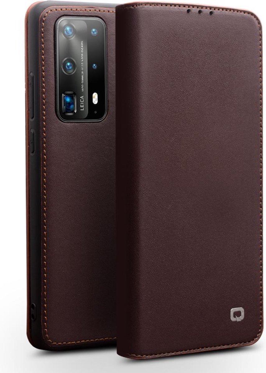 Qialino - echt lederen luxe wallet hoes - Geschikt voor Huawei P40 - Bruin