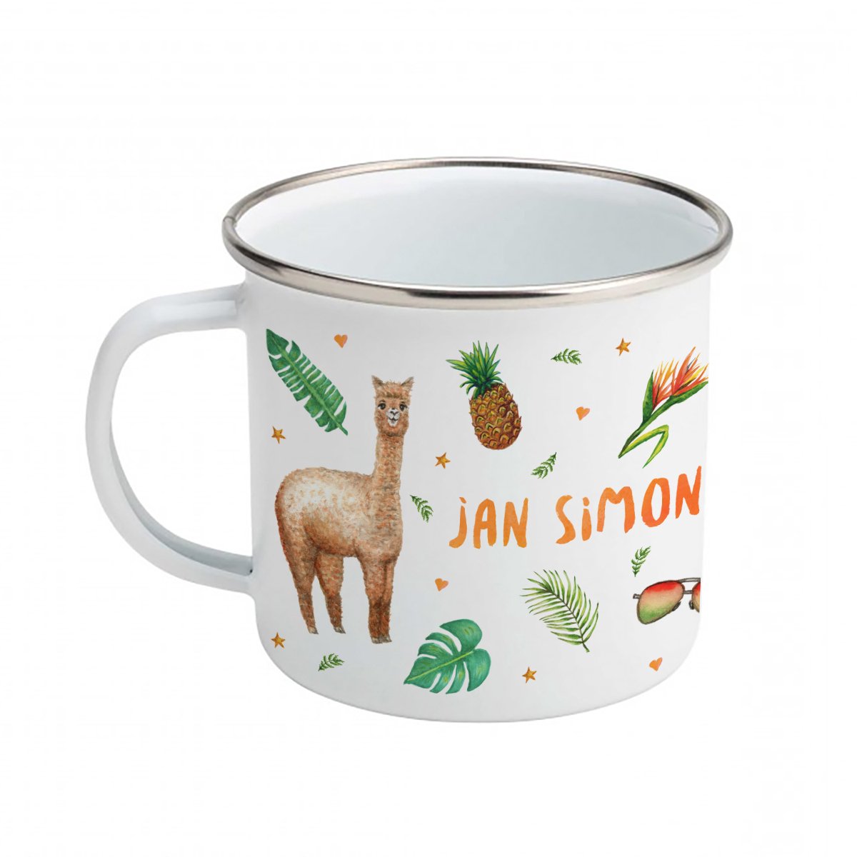 World of Mies emaille mok met naam - handgeschilderde luipaard zebra alpaca - gepersonaliseerd kraamcadeau