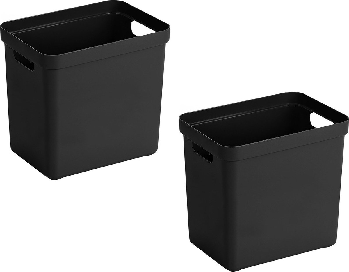 3x stuks zwarte opbergboxen/opbergdozen/opbergmanden kunststof - 24 liter - opbergen manden/dozen/bakken - opbergers