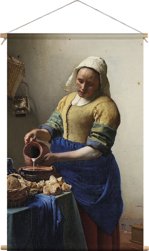 Textielposter Melkmeisje - Vermeer | 90 x 108 cm | PosterGuru