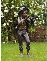 Decoratief Beeld - Jongen Met Fluit - Kunststof - Bronzart - Multicolor - 50 X 110 Cm