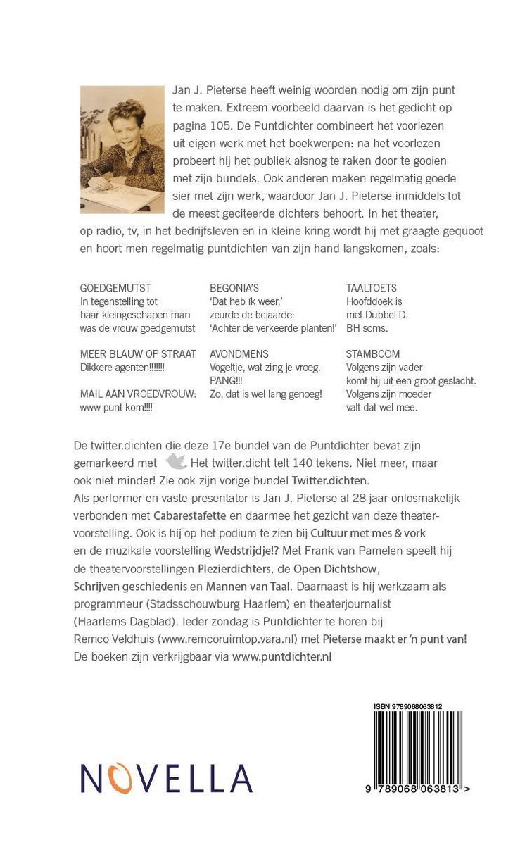 Jan J. Pieterse | Kat in de zak - Puntdichten en andere voorleesteksten - light verse en plezierdichten - back cover