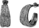Silventi 921170019 Zilveren Oorstekers - Halve Ringen - 21mm- Glitter Grijs - Zwartkleurig