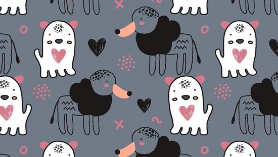 Mat, Vloermat, Vloerkleed, Tapijt, Kind - Kinderkamer Dogs Heart - Wasbaar - Antislip - 115 x 65 cm