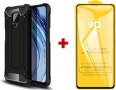 Xiaomi Redmi Note 9S / Note 9 Pro silicone TPU hybride zwart hoesje + full cover glas screenprotector