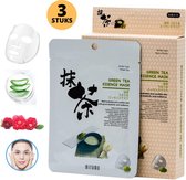 MITOMO Green Tea Gezichtsmasker - Face Mask Beauty - Valentijn Cadeautje voor Haar - Masker Gezichtsverzorging - Skincare Rituals - Huidverzorging Vrouwen - 3 Stuks