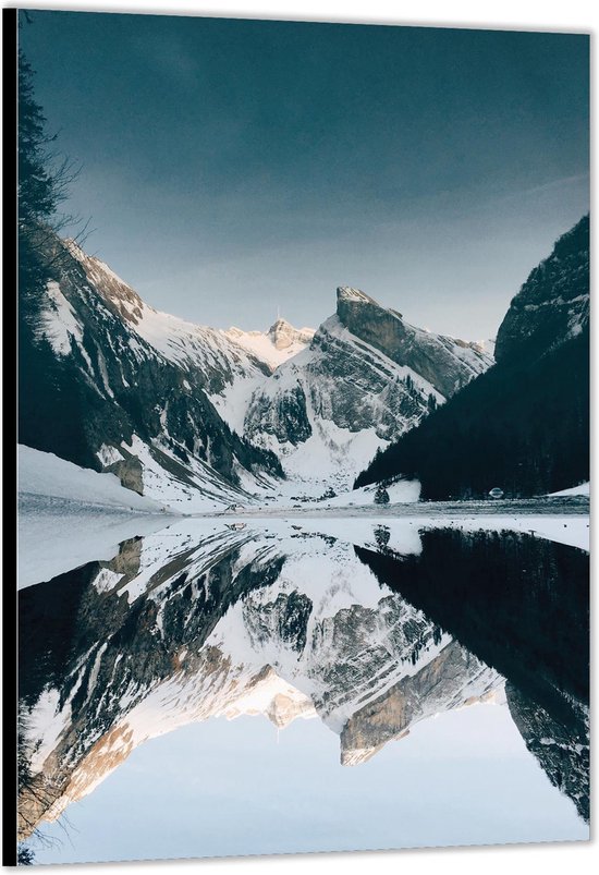 Dibond –Bergen met Sneeuw– 40x60cm Foto op Aluminium (Met Ophangsysteem)