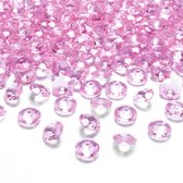 300x Hobby/decoratie lichtroze diamantjes/steentjes 12 mm/1,2 cm - Kleine kunststof edelstenen licht roze - Hobbymateriaal - DIY knutselen - Feestversiering/feestdecoratie plastic tafeldecoratie stenen