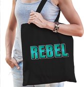 Rebel fun tekst cadeau tas zwart dames- kado tas / tasje / shopper