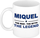 Naam cadeau Miquel - The man, The myth the legend koffie mok / beker 300 ml - naam/namen mokken - Cadeau voor o.a verjaardag/ vaderdag/ pensioen/ geslaagd/ bedankt
