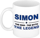 Naam cadeau Simon - The man, The myth the legend koffie mok / beker 300 ml - naam/namen mokken - Cadeau voor o.a  verjaardag/ vaderdag/ pensioen/ geslaagd/ bedankt