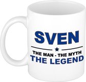Naam cadeau Sven - The man, The myth the legend koffie mok / beker 300 ml - naam/namen mokken - Cadeau voor o.a  verjaardag/ vaderdag/ pensioen/ geslaagd/ bedankt