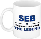 Naam cadeau Seb - The man, The myth the legend koffie mok / beker 300 ml - naam/namen mokken - Cadeau voor o.a verjaardag/ vaderdag/ pensioen/ geslaagd/ bedankt