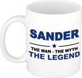 Naam cadeau Sander - The man, The myth the legend koffie mok / beker 300 ml - naam/namen mokken - Cadeau voor o.a verjaardag/ vaderdag/ pensioen/ geslaagd/ bedankt