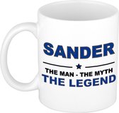 Naam cadeau Sander - The man, The myth the legend koffie mok / beker 300 ml - naam/namen mokken - Cadeau voor o.a  verjaardag/ vaderdag/ pensioen/ geslaagd/ bedankt