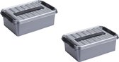 6x stuks opberg boxen/opbergdozen 12 liter metallic/zwart 40 x 30 x 14 cm - kunststof - Praktische opslagboxen