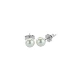 Silventi 921144217 Zilveren Parel Oorknop - 6mm - Parel - Wit - Zilver - Zilverkleurig