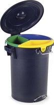Ronde pedaalemmer voor afvalscheiding met 3 binnenemmers / Blauw