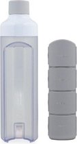 YOS Bottle - waterfles met pillendoos - 4 vaks - grijs
