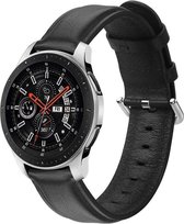 Universeel Smartwatch 22MM Bandje Echt Leer met RVS Gespsluiting Zwart
