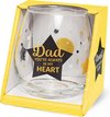 Wijn -Waterglas Dad in my heart Proost!