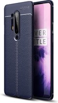 OnePlus 8 Pro hoesje - Gel case lederlook - Navy blauw - GSM Hoesje - Telefoonhoesje Geschikt Voor: OnePlus 8 Pro