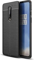 OnePlus 8 hoesje - Gel case lederlook - Zwart - GSM Hoesje - Telefoonhoesje Geschikt Voor: OnePlus 8