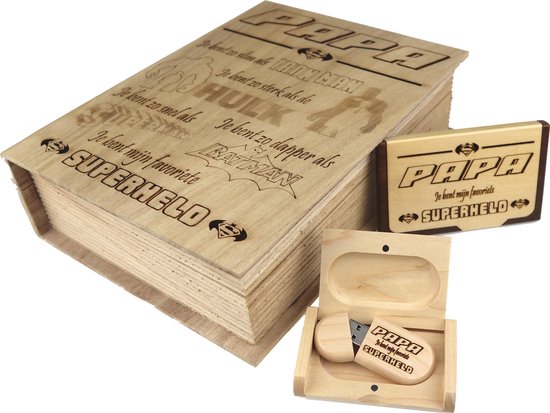Vaderdag cadeau box - 32GB USB stick - visitekaart houder - houten kist in  de vorm van... | bol.com