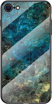 iPhone SE (2020) / 7 / 8 - silicone TPU glas hoesje case - marmer blauw