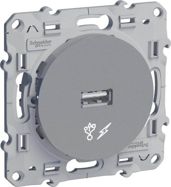Schneider Electric Odace S530089 – Steckdose Mit USB-C 10,5 W In Aluminium, Moderne Aufputz- Oder Unterputzmontage