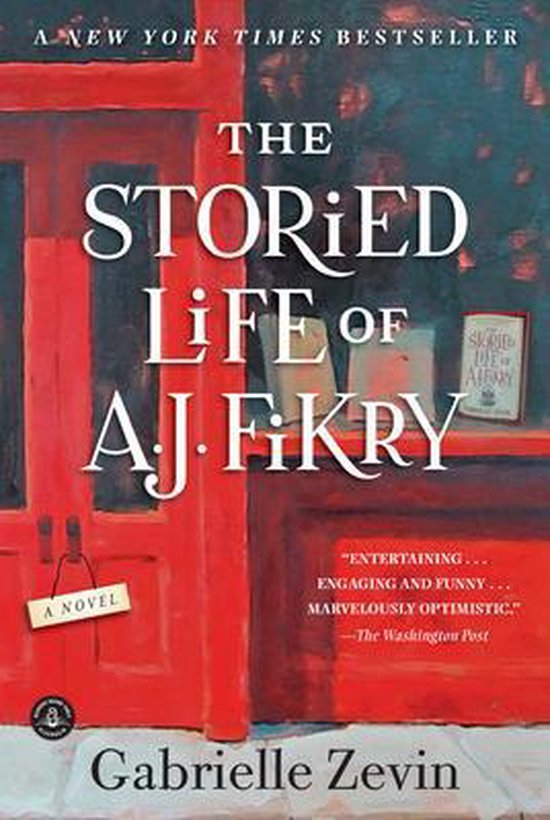 Livre "The Storied Life of A. J. Fikry" par Gabrielle Zevin, avec des portes rouges au premier plan.