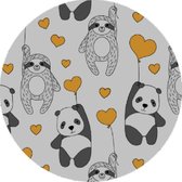 Mat, Vloermat, Vloerkleed, Tapijt, Kind - Kinderkamer Panda Heart - Rond - Wasbaar - Antislip - 115 x 115 cm