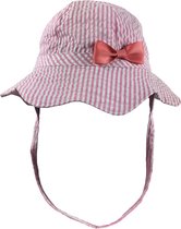 Gestreept roze zonnehoedje/hoedje met strikje en koord voor baby's - Roze - One Size - Baby hoedjes en petten