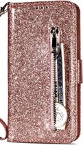 Apple iPhone X - iPhone XS Glitter Bookcase - Roze - Pasjeshouder Portemonnee Hoesje