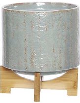 Cosy en Trendy Bloempot Pot D14cm Incl Wooden Base Grijsblauw 14x14xh18cm Rond - Aardewerk (set van 4) En Yourkitchen E-kookboek - Heerlijke Smulrecepten