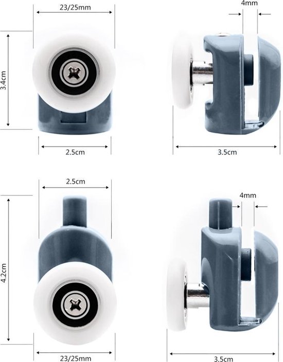 WiseGoods Douchecabine Wielen Deurgeleiders Schuifdeur Wieltjes Geleiders