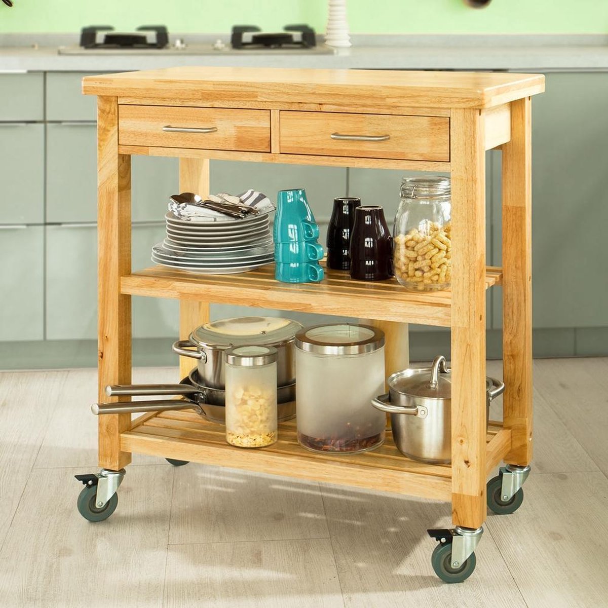 SoBuy FKW12-II-W serveerwagen keukenwagen rolwagen met lade bijzetwagen wit BHT ca. 50x86x37cm