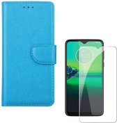 Motorola Moto G8 Plus Portemonnee hoesje Turquoise met 2 stuks Glas Screen protector