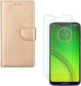 Motorola Moto G7 Power Portemonnee hoesje Goud met 2 stuks Glas Screen protector