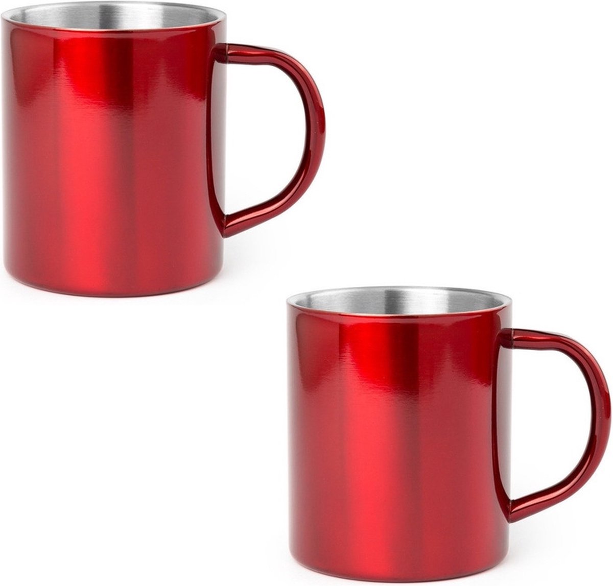 4x Drinkbeker/mok rood 280 ml - RVS - Rode mokken/bekers voor onbijt en lunch