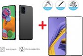 2-In-1 Screenprotector Bescherming Protector Set Geschikt Voor Samsung Galaxy A51 - Full Cover 5D Tempered Glass Screen Protector Met Siliconen Back Cover Case - Mat Zwart / Transp