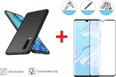 2-In-1 Screenprotector Bescherming Protector Set Geschikt Voor Huawei P30 - Full Cover 3D Edge Tempered Glass Screen Protector Met Siliconen Back Cover Case - Mat Zwart / Transpara