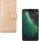 hoesje Geschikt voor: Nokia 2 Portemonnee Goud met 2 stuks Glas Screen protector