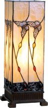 LumiLamp Tiffany Tafellamp 18x18x45 cm Beige Bruin Glas Rechthoek Vlinder Tiffany Bureaulamp