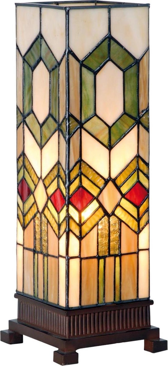 Lumilamp Tiffany Tafellamp 12x35 cm Groen Bruin Glas