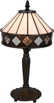 LumiLamp Tiffany Tafellamp Ø 20*36 cm E14/max 1*40W Wit, Bruin Glas in lood Art Deco Tiffany Bureaulamp Tiffany Lampen