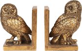 Clayre & Eef Boekensteunen Set van 2 Uil 12x8x16 cm Goudkleurig Polyresin