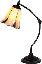 LumiLamp Lampe de table Tiffany Ø 15x46 cm Beige Marron Verre Lampe de bureau Tiffany