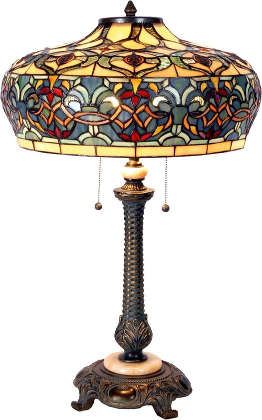 LumiLamp Tiffany Tafellamp Ø 47x71 cm Blauw Glas Rechthoek Tiffany Bureaulamp